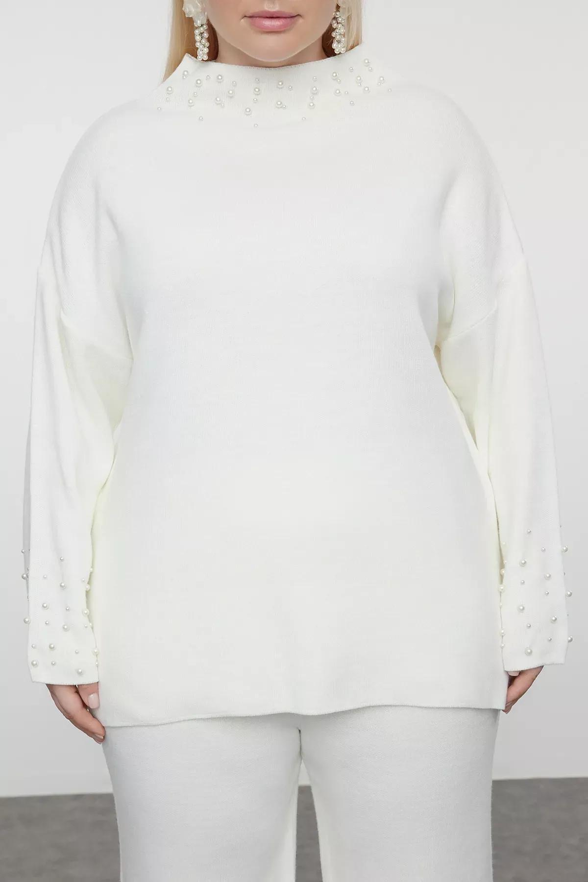 Beige Pearl Knit Set, Ecru, large image number 3