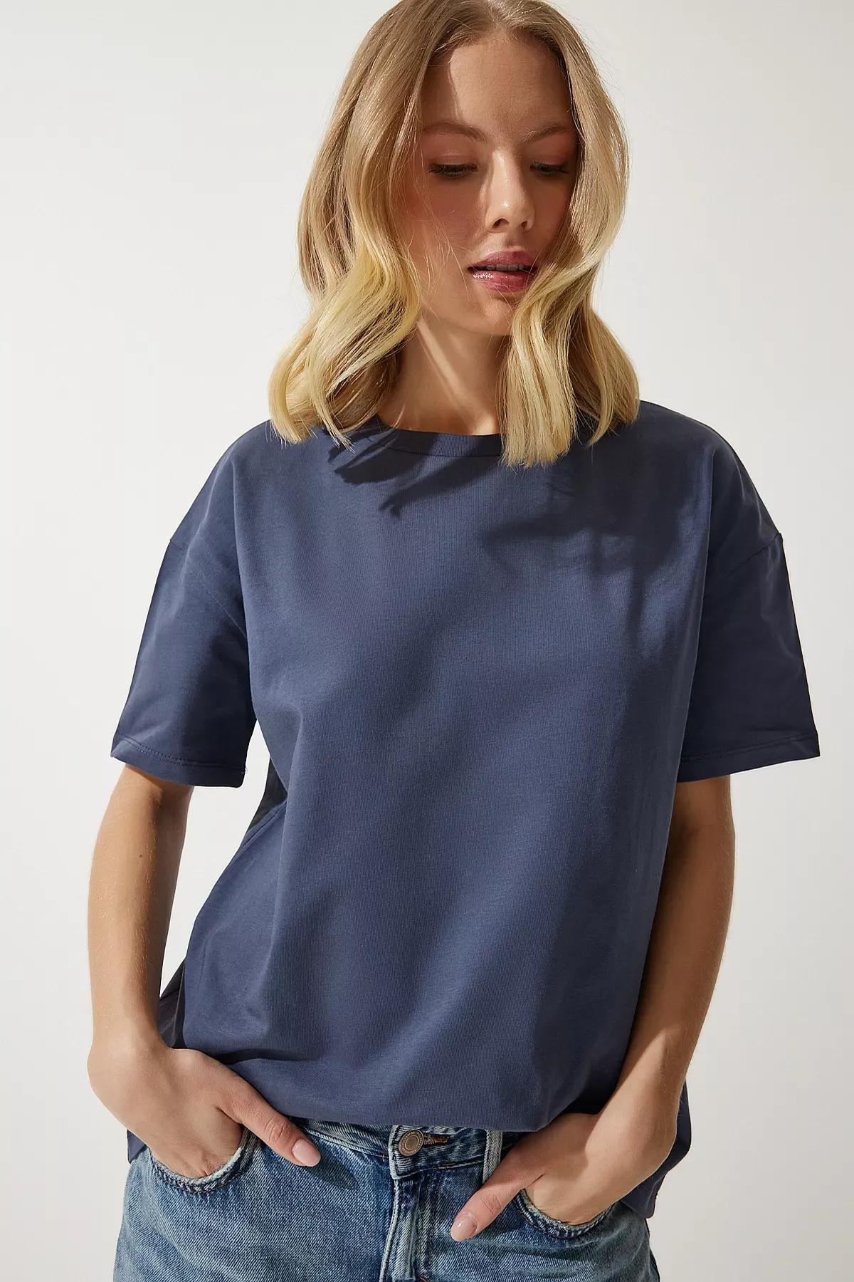 Womens Smoked Loose Basic Cotton T-Shirt BP00151, single, , medium