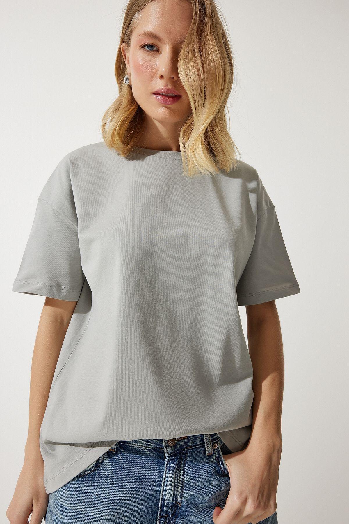 Beige-Grey Basic T-Shirt, Stone Gray, large image number 0