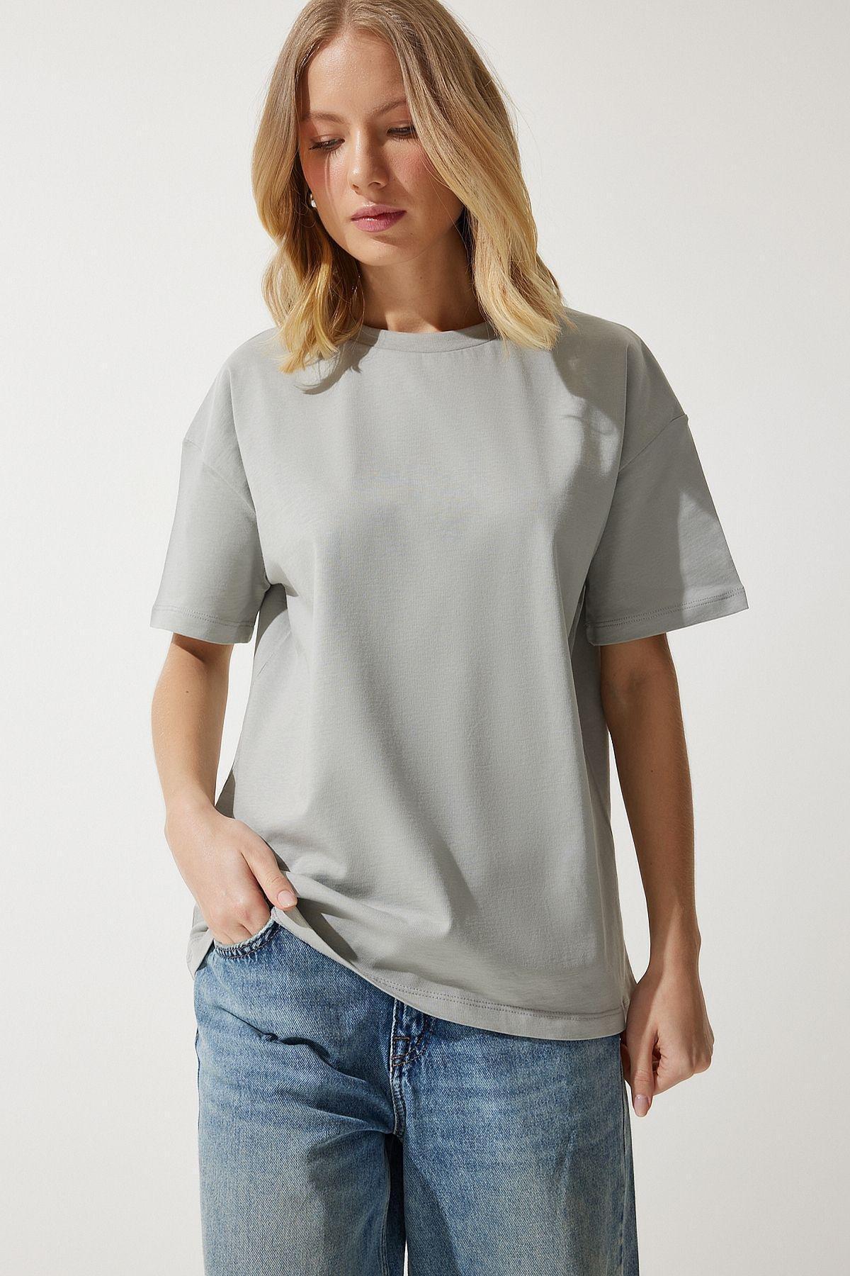 Beige-Grey Basic T-Shirt, Stone Gray, large image number 1