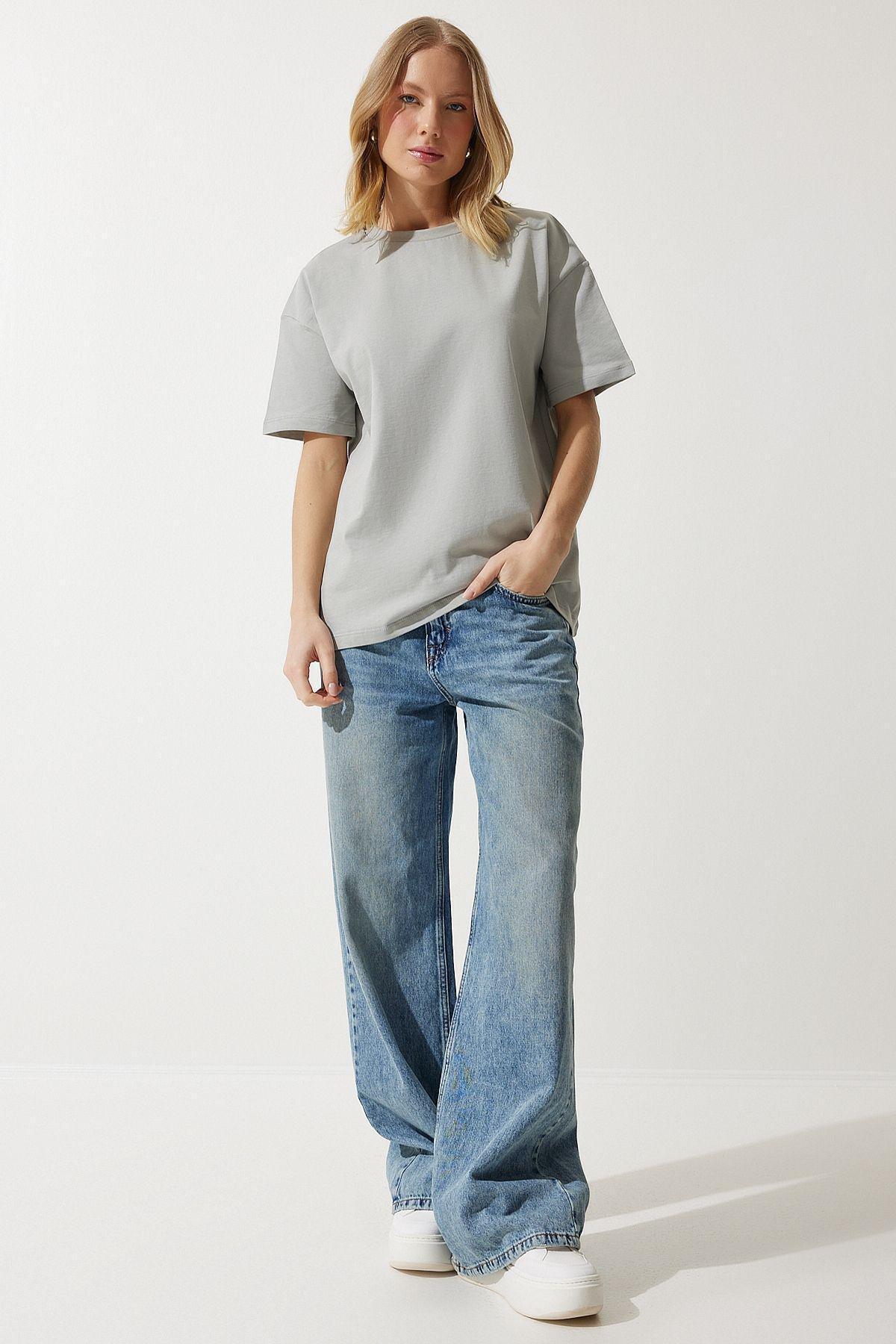 Beige-Grey Basic T-Shirt, Stone Gray, large image number 2