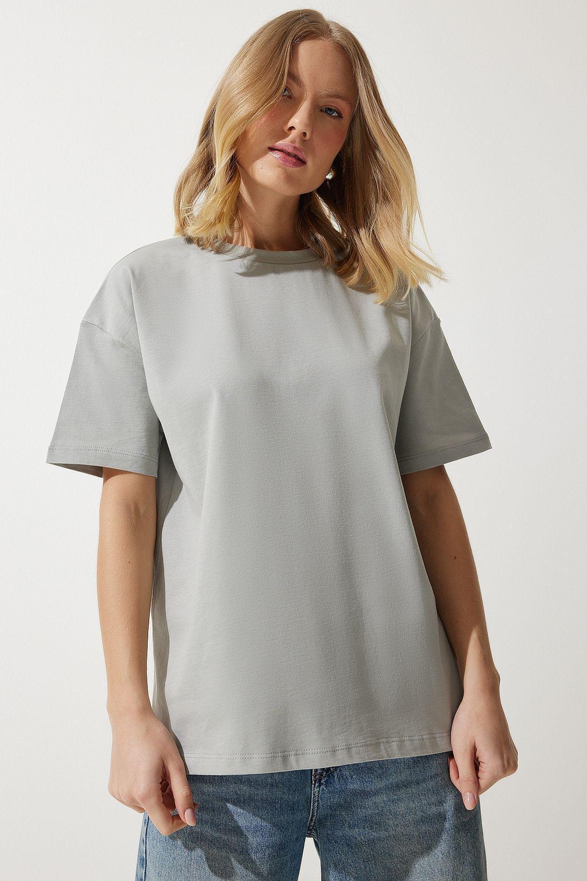 Beige-Grey Basic T-Shirt, Stone Gray, large image number 3