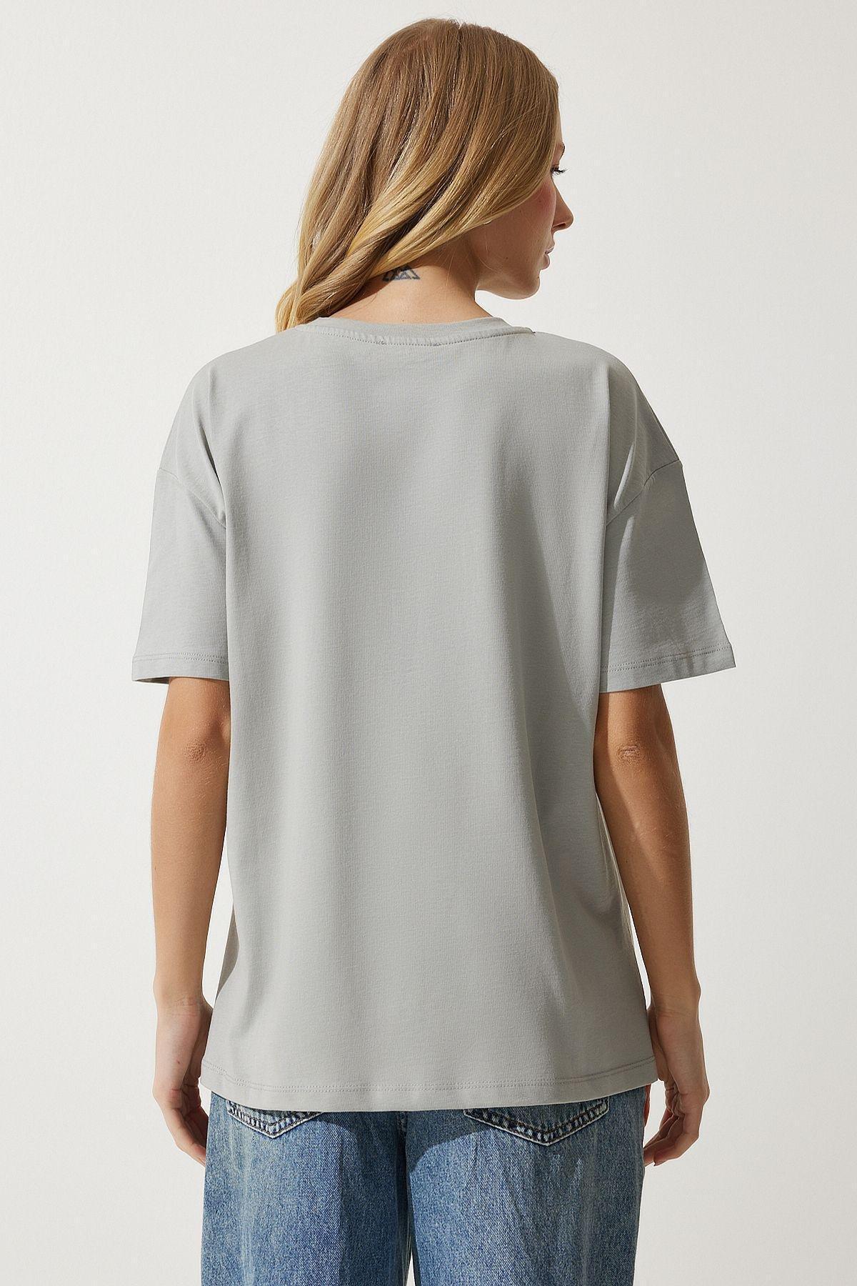 Beige-Grey Basic T-Shirt, Stone Gray, large image number 4
