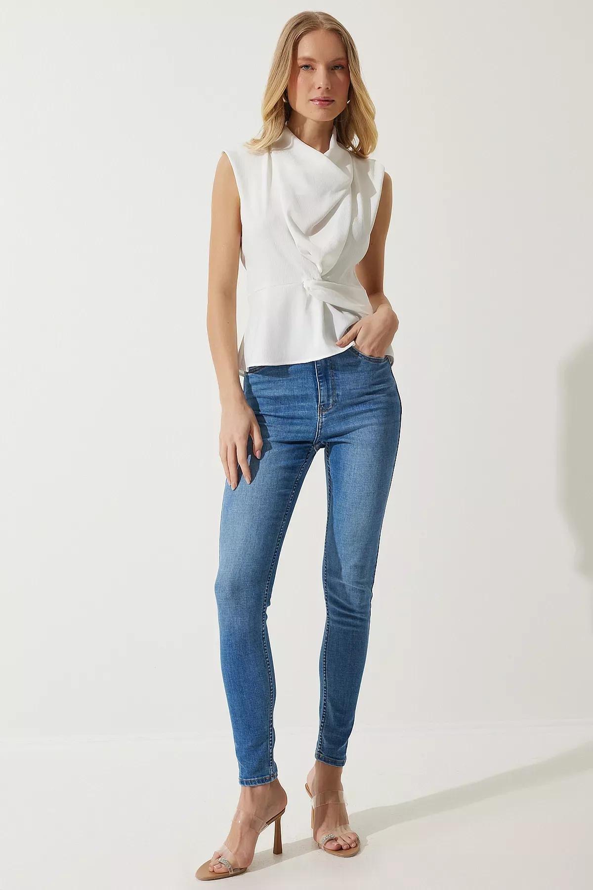 Ecru Knot Tie Front Blouse, , large image number 4