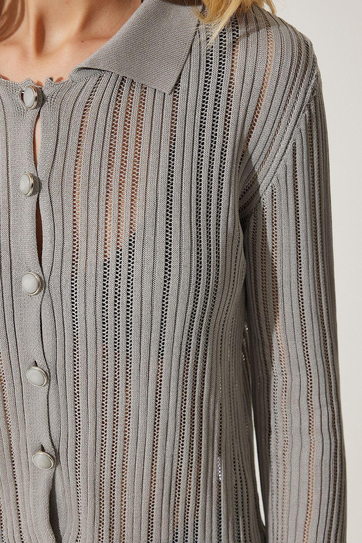 Grey weight Transparent Polo Cardigan, C101_5662, large image number 4