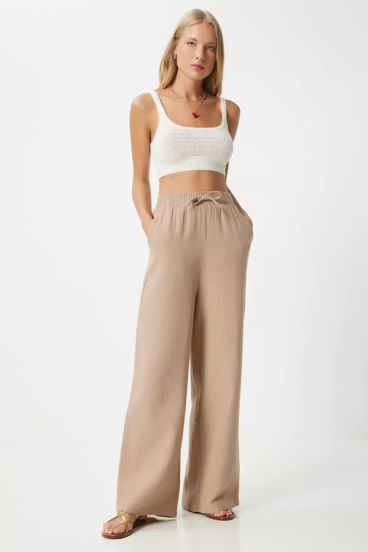 Biscuit Muslin Palazzo Trousers, , large image number 0