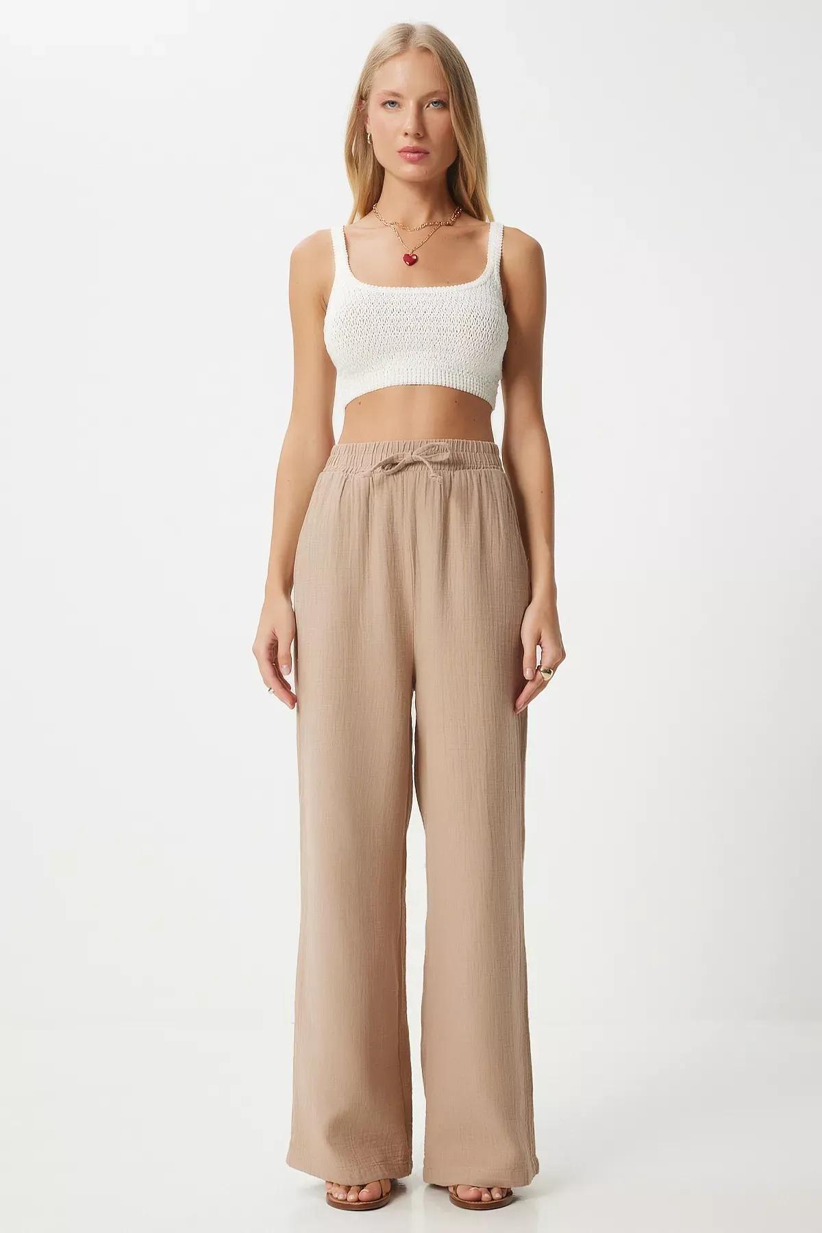 Biscuit Muslin Palazzo Trousers, , large image number 1