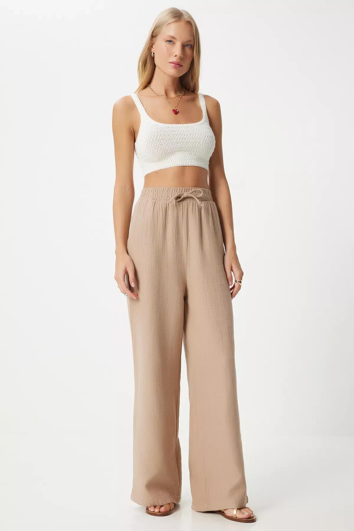 Biscuit Muslin Palazzo Trousers, , large image number 2