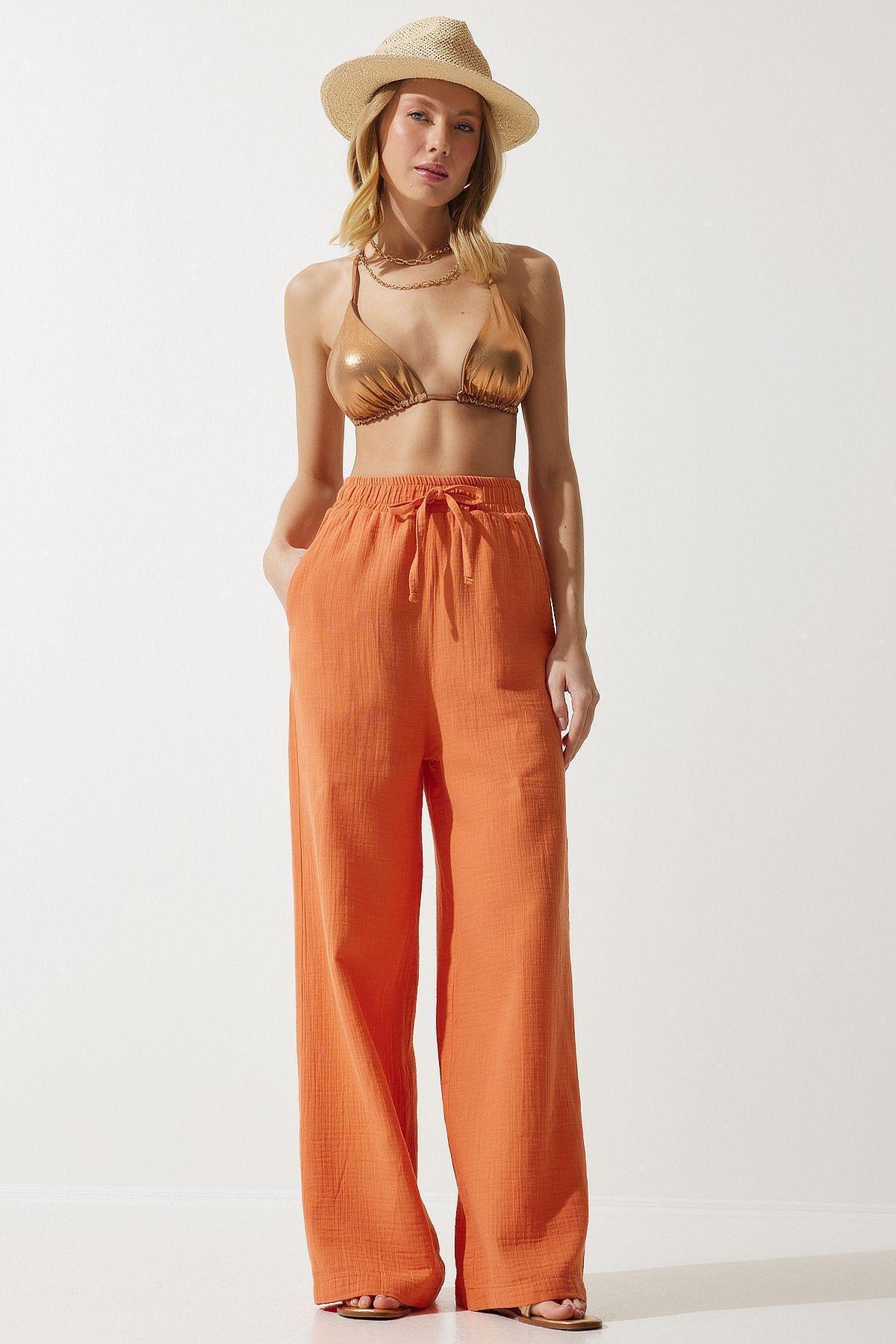 Womens Orange Muslin Palazzo Trousers MX00160, single, Orange, large image number 0