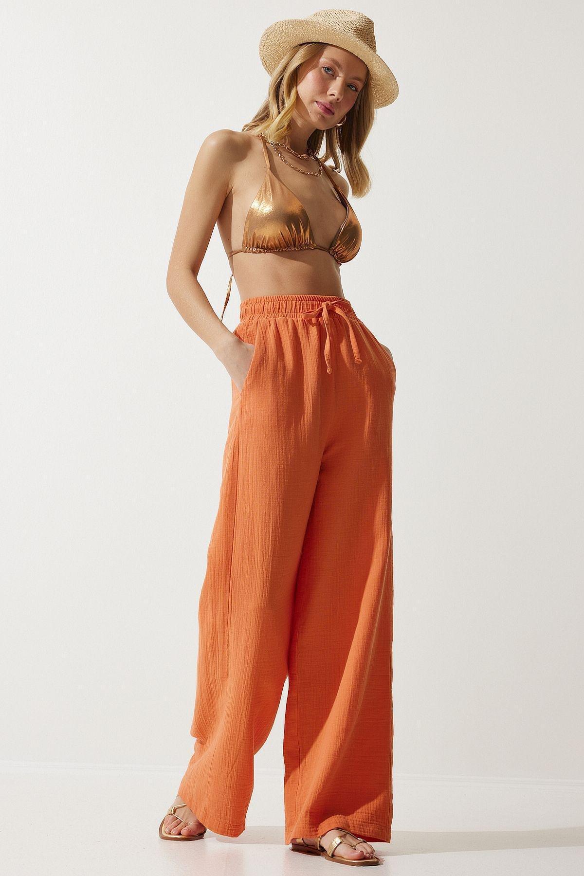 Womens Orange Muslin Palazzo Trousers MX00160, single, Orange, large image number 2