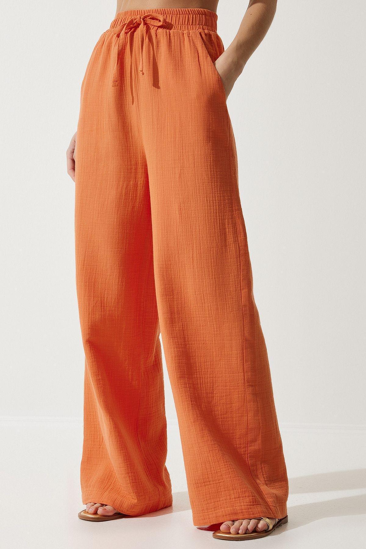 Womens Orange Muslin Palazzo Trousers MX00160, single, Orange, large image number 3