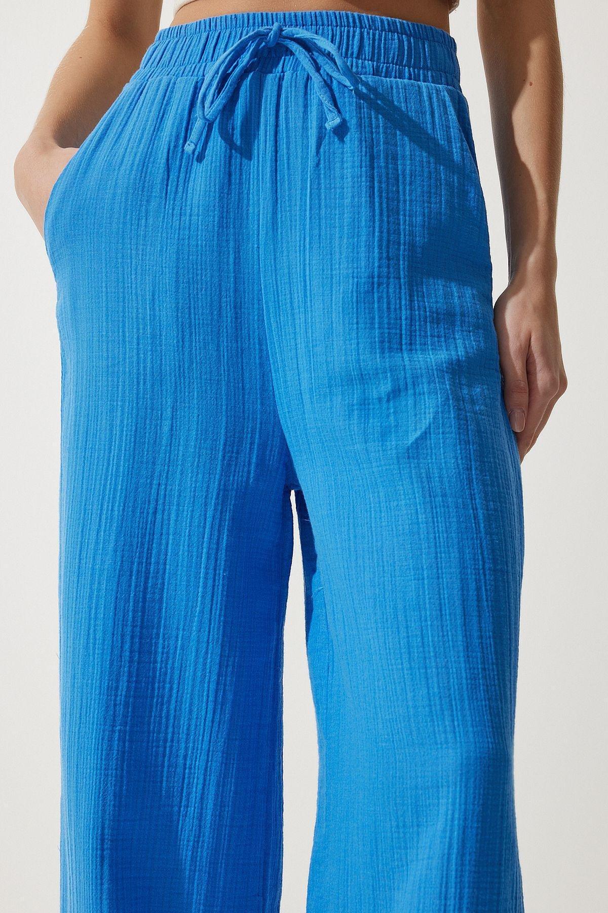 Womens Blue Muslin Palazzo Trousers MX00160, single, C101_5645, large image number 4