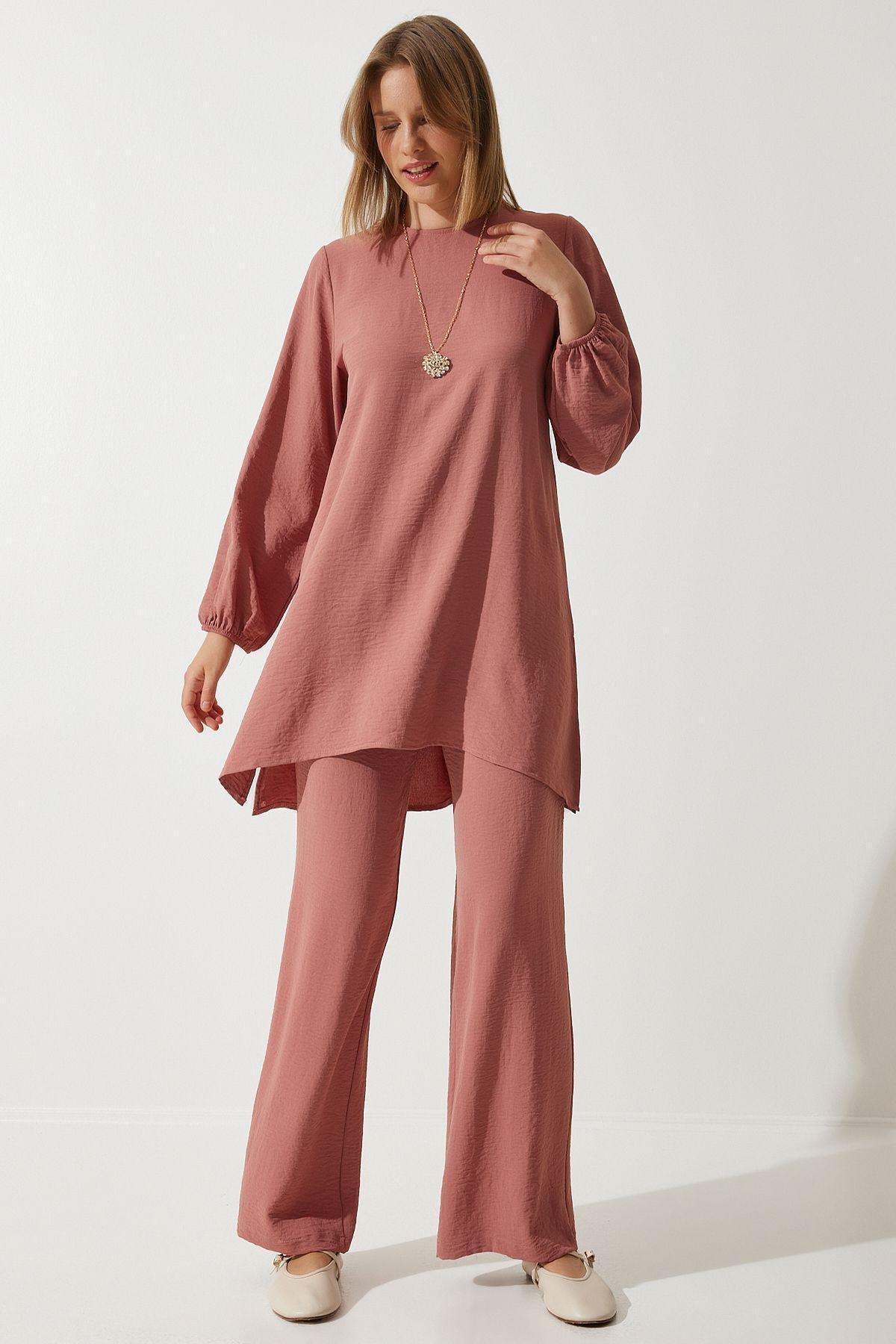 Red Flowing Tunic Palazzo Knitted Set, Dried rose, large image number 0