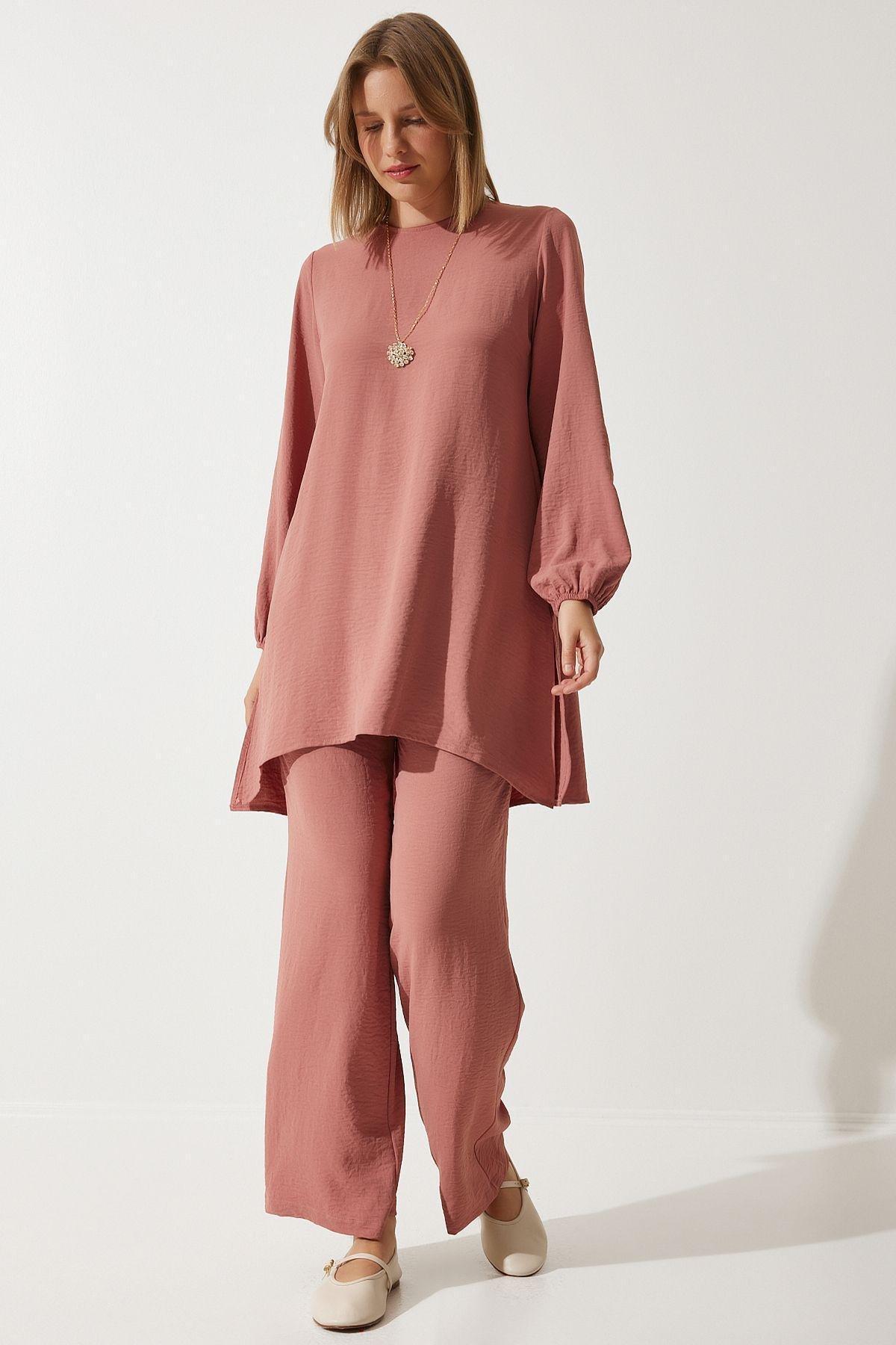 Red Flowing Tunic Palazzo Knitted Set, Dried rose, large image number 1