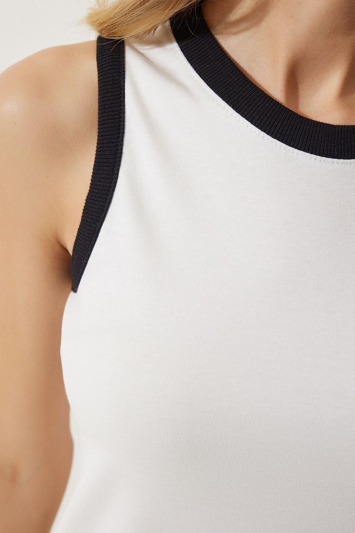 Womens White Sleeveless Contrast Color T-Shirt NJ00145, single, , large image number 4