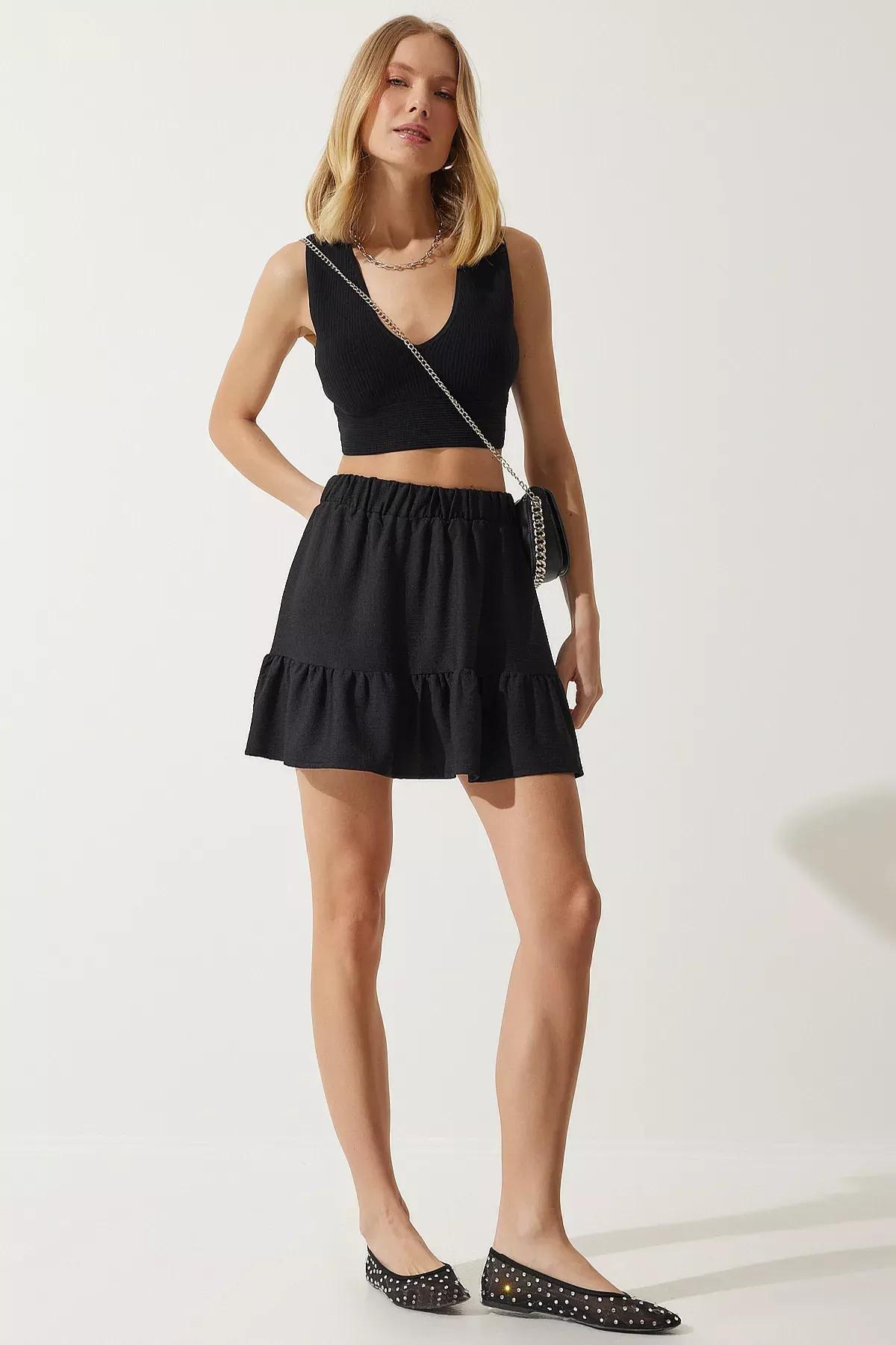 Black Mini Flounce Skirt, , large image number 2