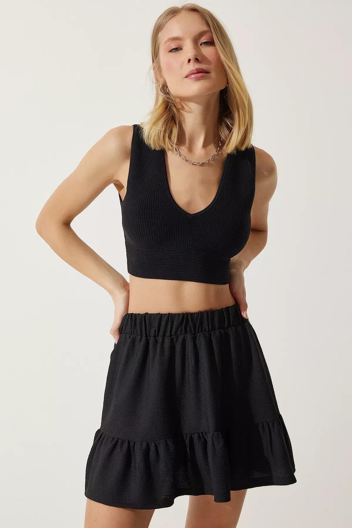 Black Mini Flounce Skirt, , large image number 4