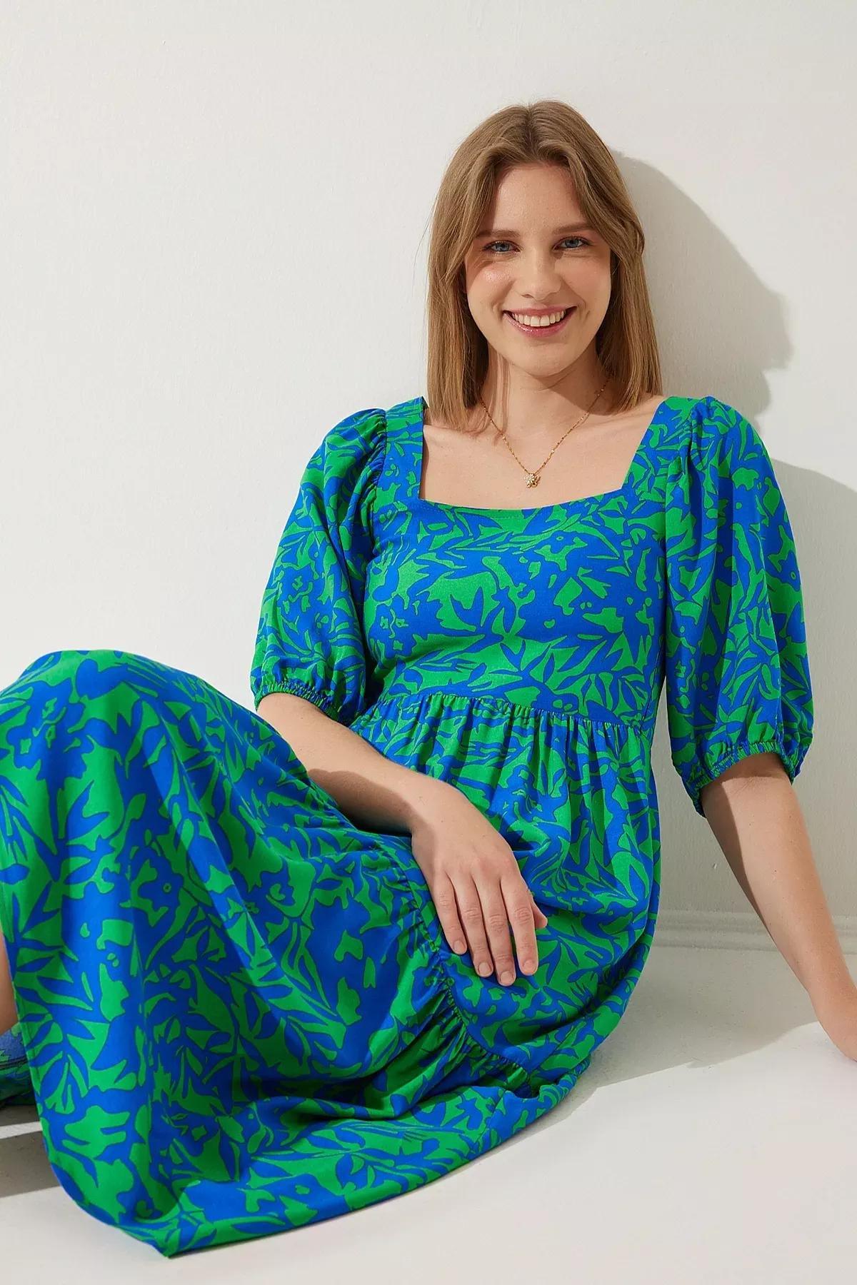 Blue Tropical Milkmaid Maxi Dress CI00107, , large image number 0