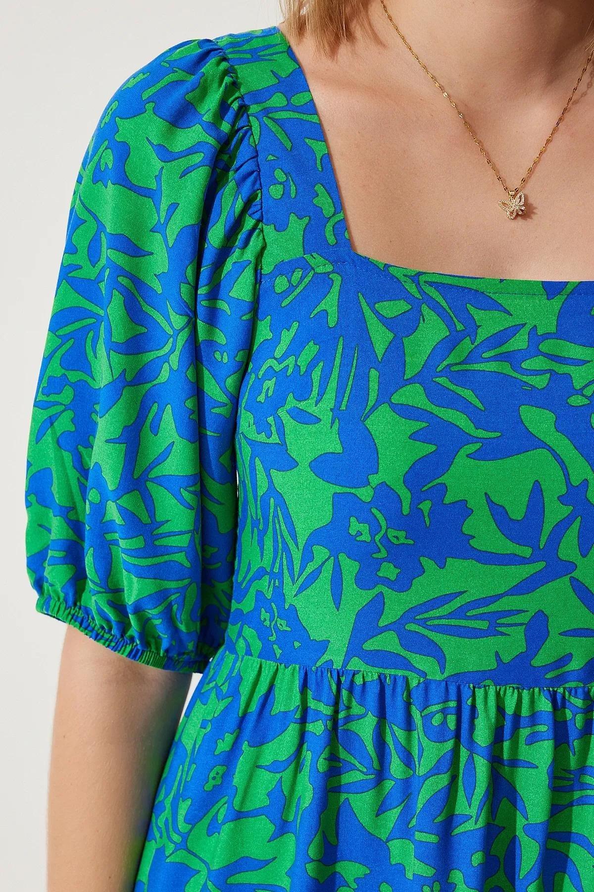 Blue Tropical Milkmaid Maxi Dress CI00107, , large image number 2