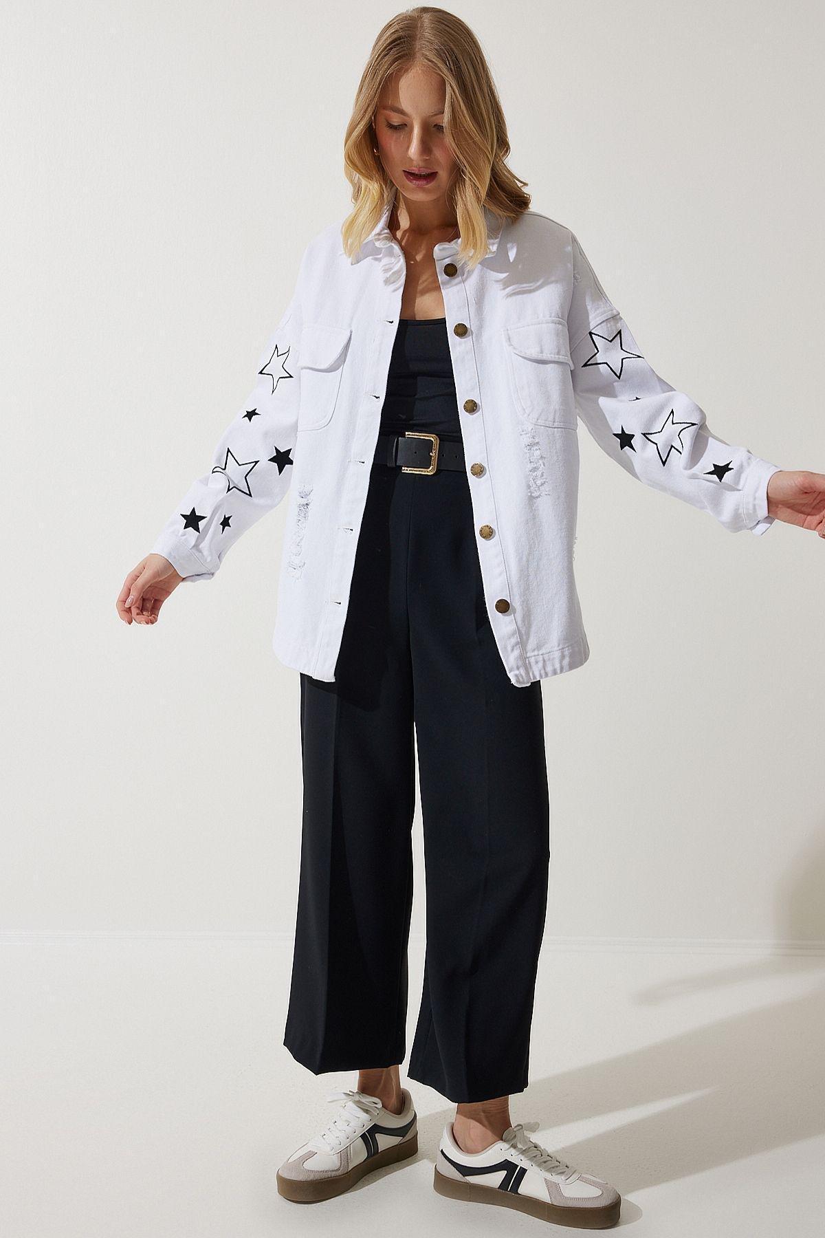 White Embroidered Oversize Shirt Jacket, C101_5696, large image number 3
