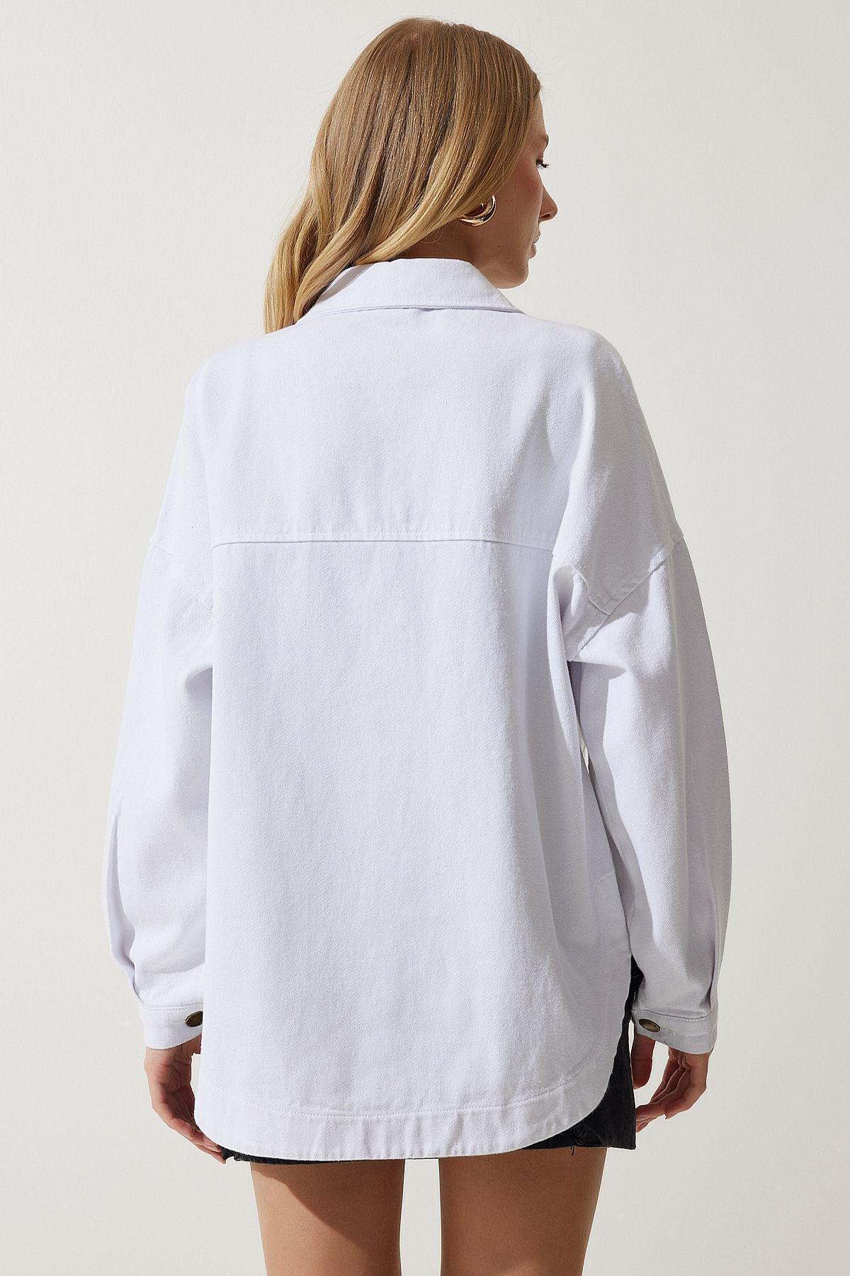 White Embroidered Oversize Shirt Jacket, C101_5696, large image number 6