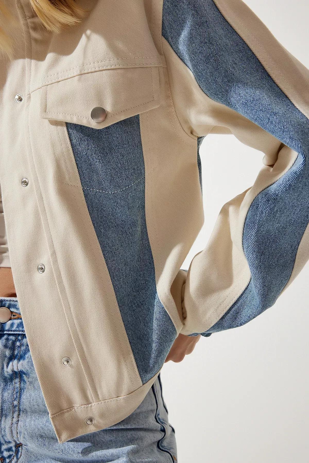 Cream Gabardine Block Color Jacket, Cream Blue, large image number 2