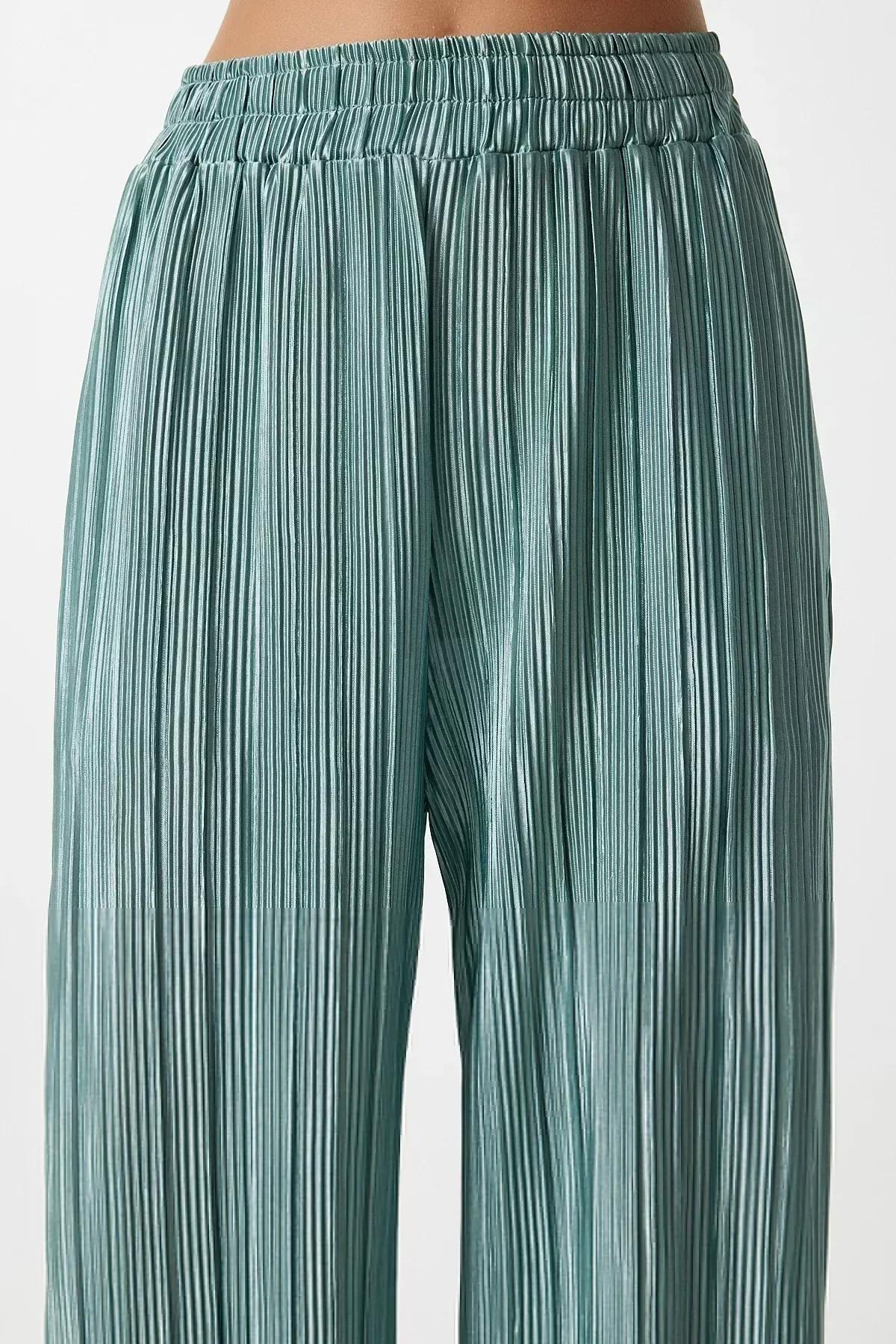 Womens Water Green Pleated Casual Blouse Trousers Set MC00283, 2s, Water green, large image number 5