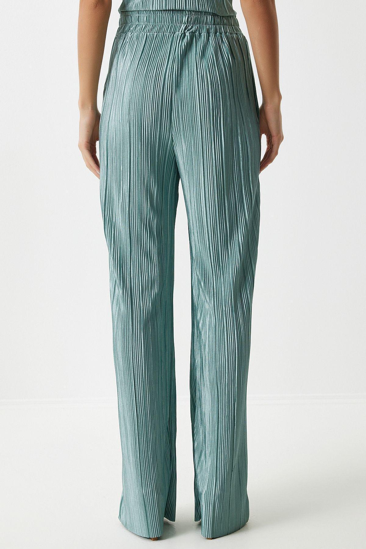 Womens Water Green Pleated Casual Blouse Trousers Set MC00283, 2s, Water green, large image number 7