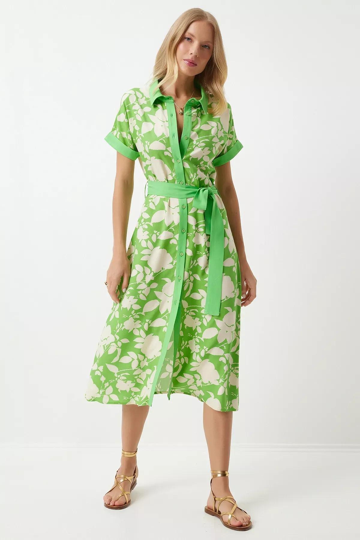 Vibrant Green Floral Midi Dress DD01311, , large image number 0
