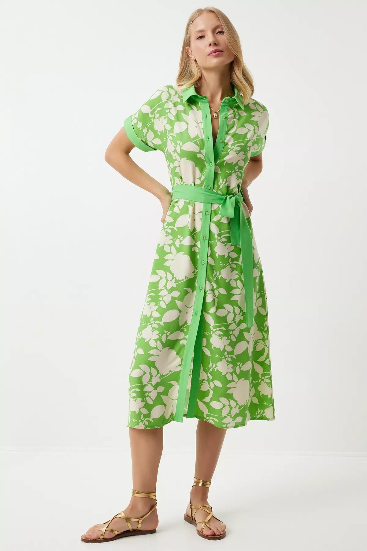 Vibrant Green Floral Midi Dress DD01311, , large image number 1