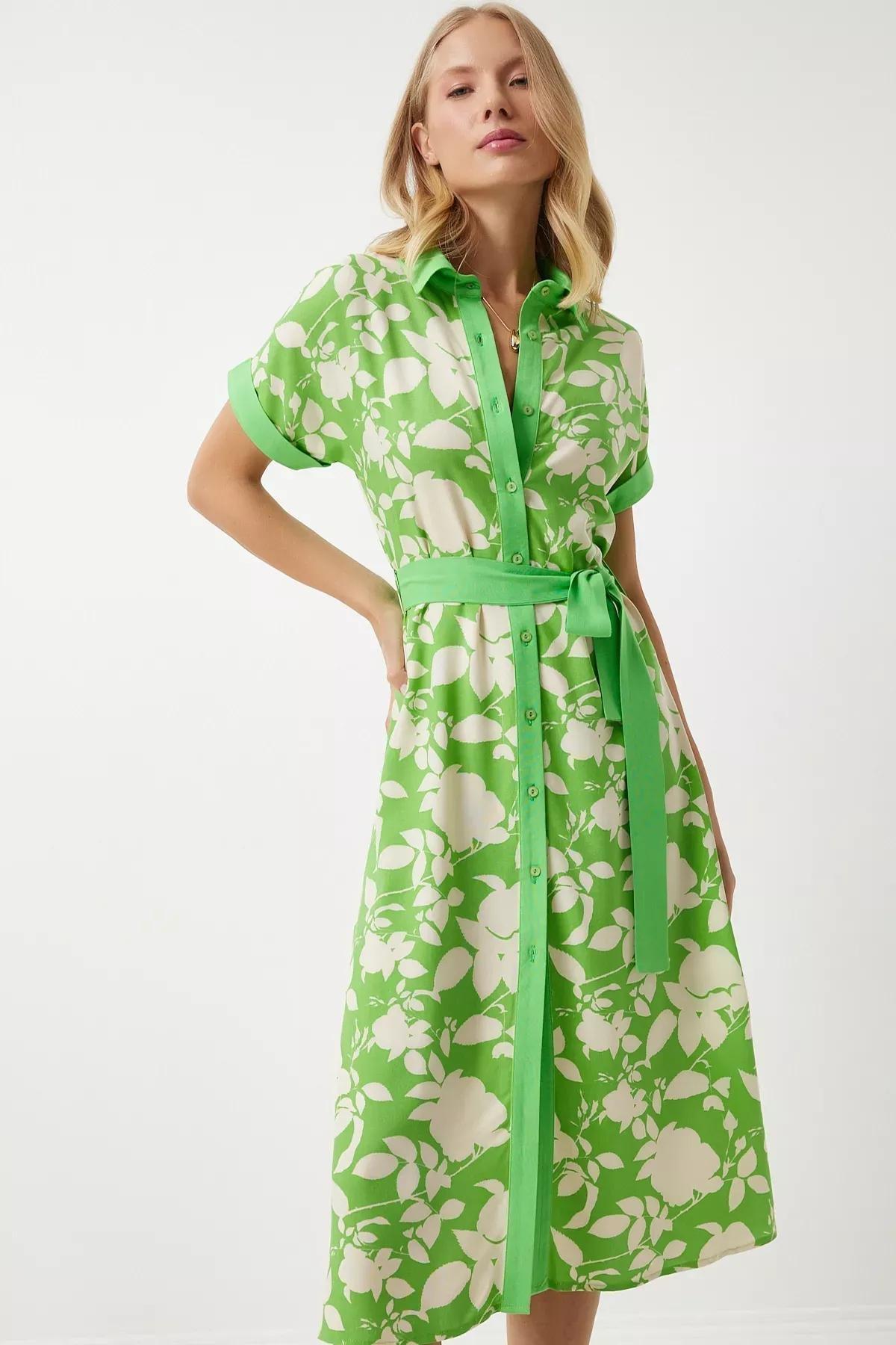 Vibrant Green Floral Midi Dress DD01311, , large image number 2