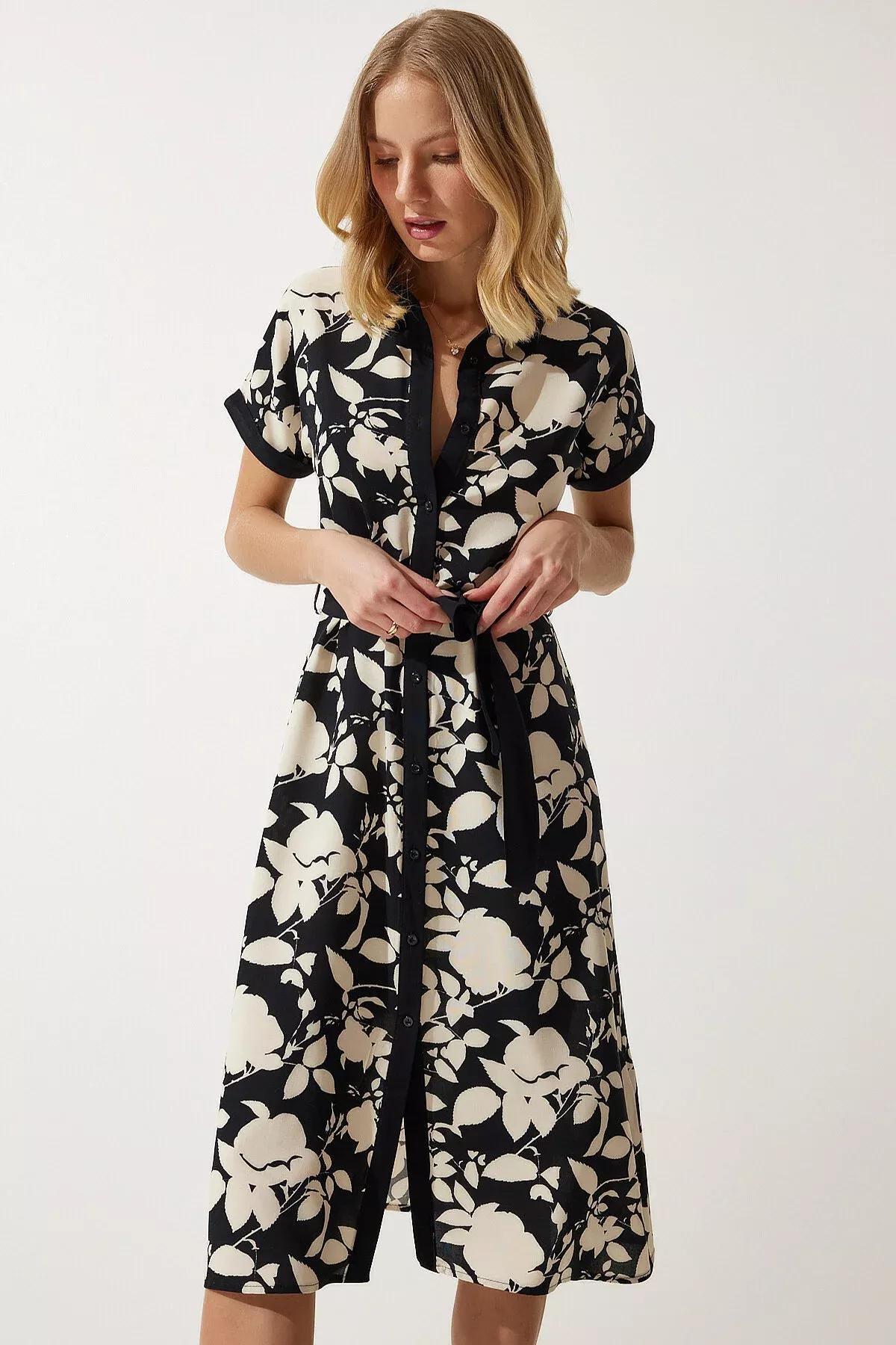 Black Floral Summer Slim Dress, , large image number 0