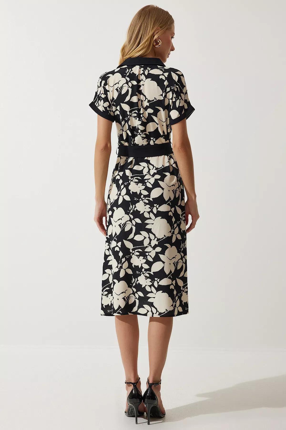Black Floral Summer Slim Dress, BLACK CREAM, large image number 5