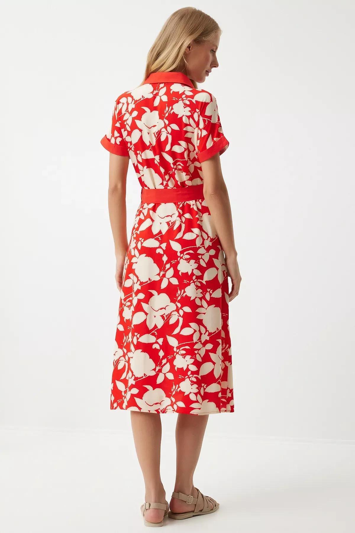 Red Floral Slim Dress, Red, large image number 5