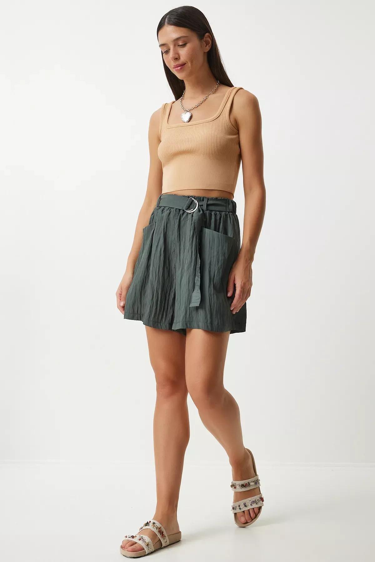 Green Belted City Shorts, , large image number 0