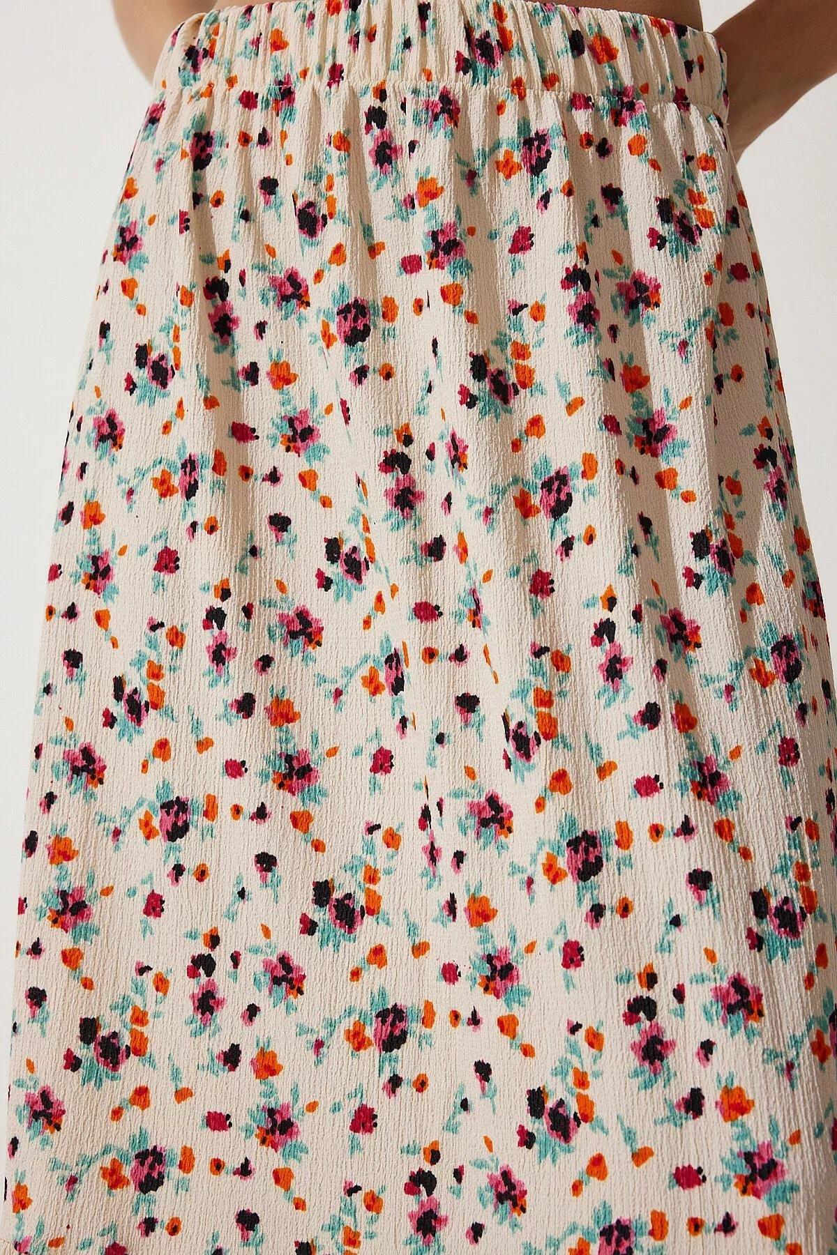 Womens Cream Floral Flounce Viscose Skirt DD01312, single, Cream, large image number 5