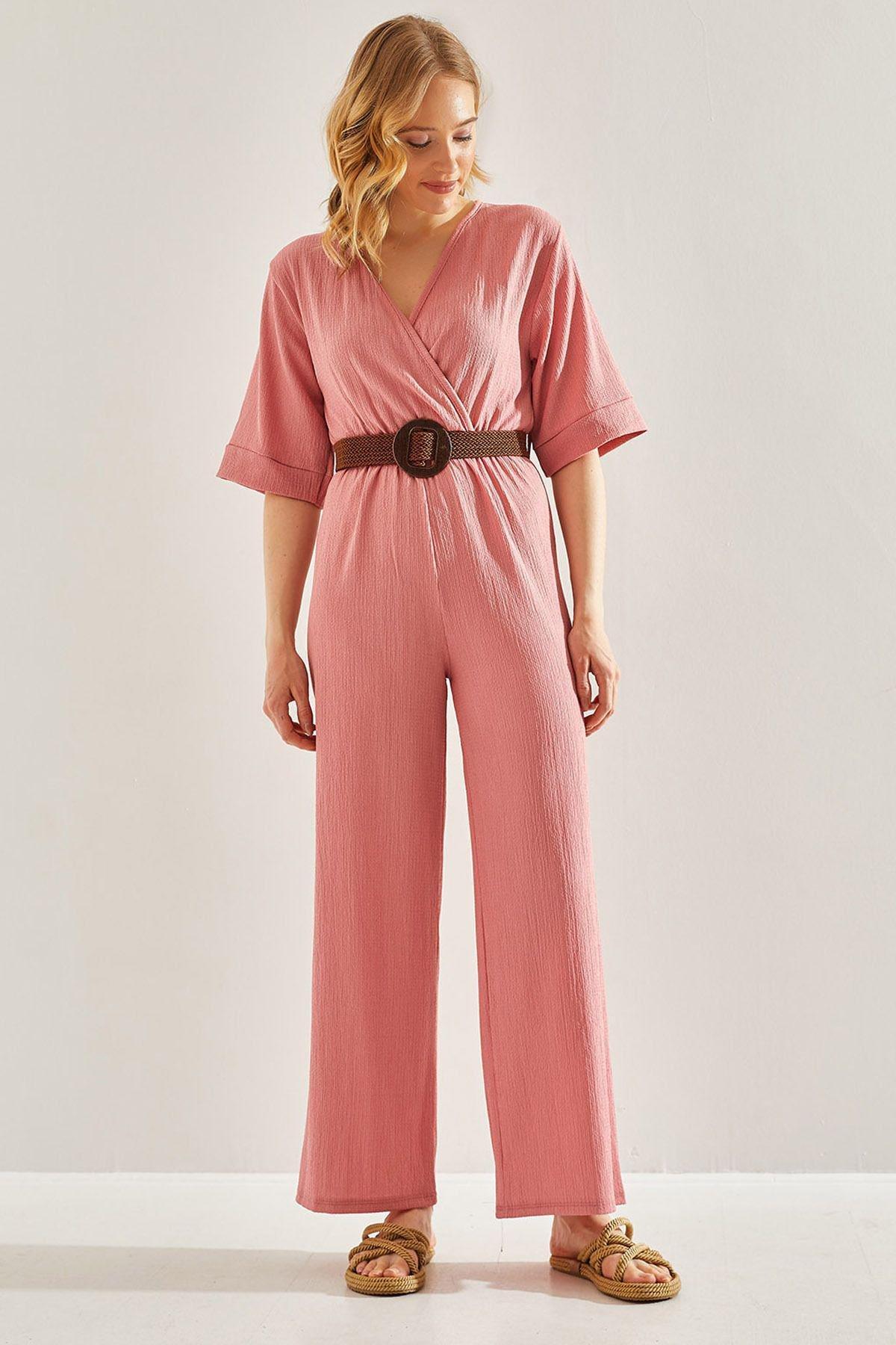 Womens Double Breasted Collar Belted Jumpsuit 60221027, , large image number 0