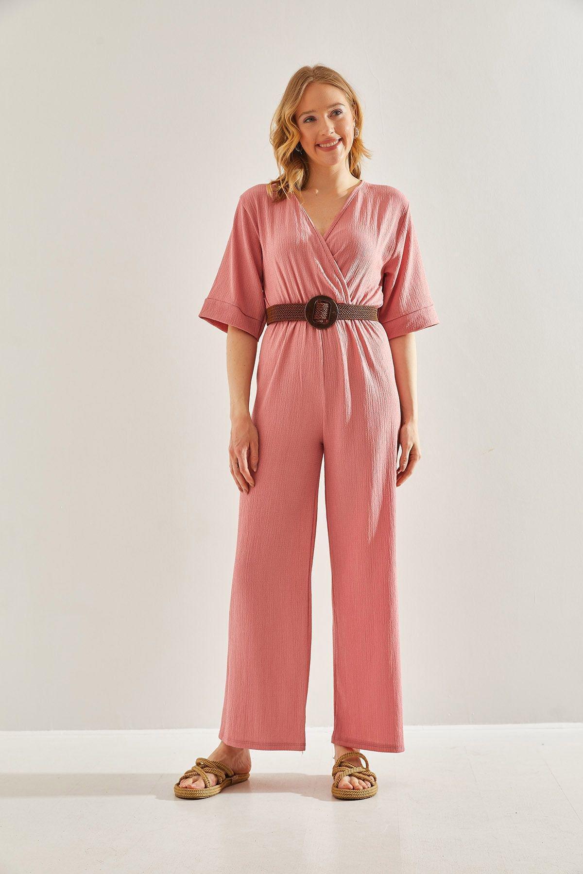 Womens Double Breasted Collar Belted Jumpsuit 60221027, , large image number 1