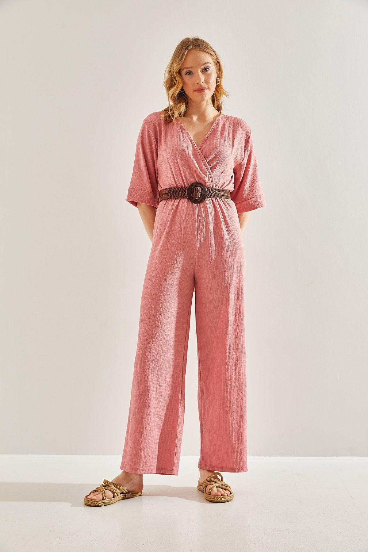 Womens Double Breasted Collar Belted Jumpsuit 60221027, , large image number 2