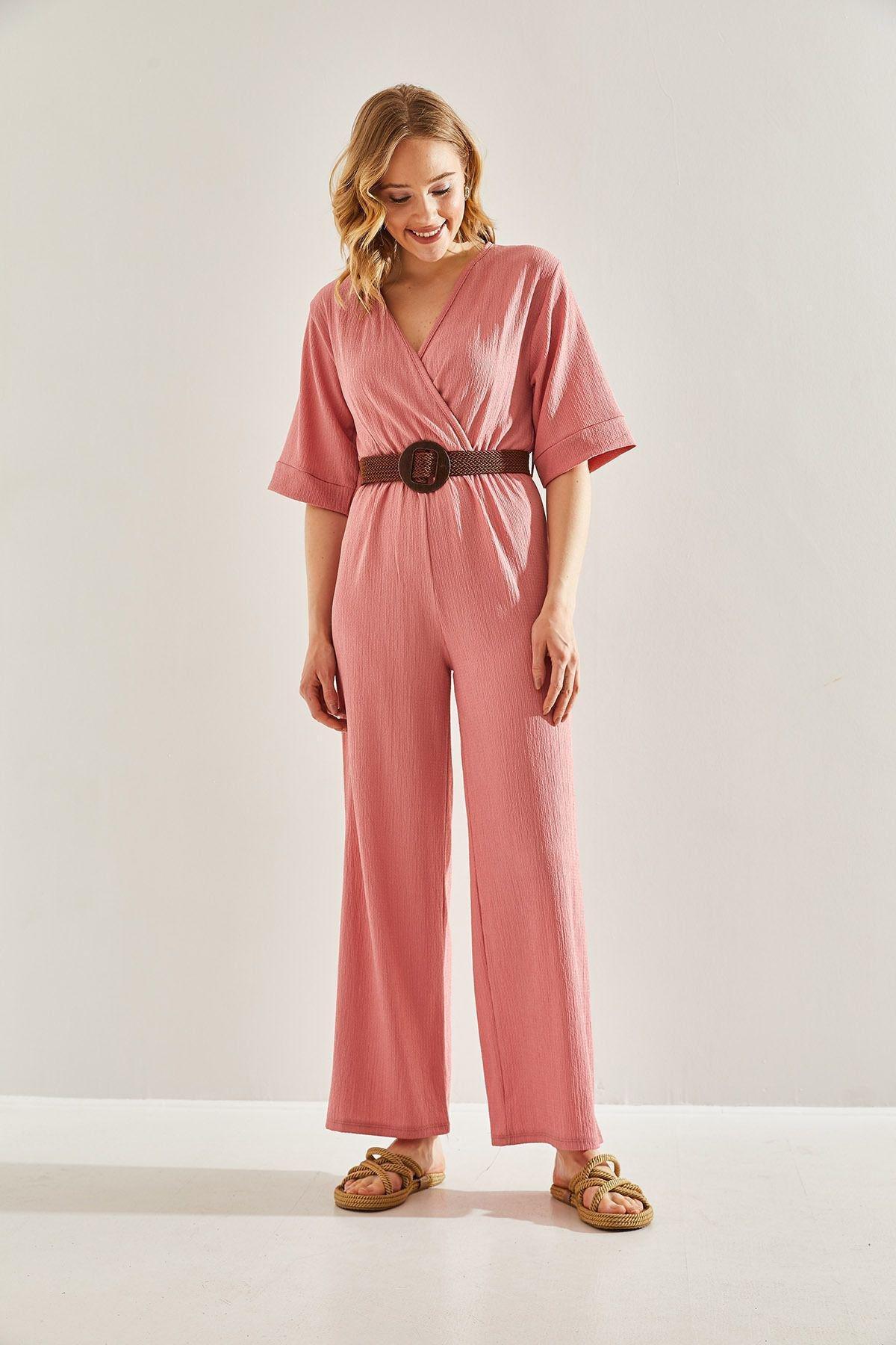 Womens Double Breasted Collar Belted Jumpsuit 60221027, , large image number 3