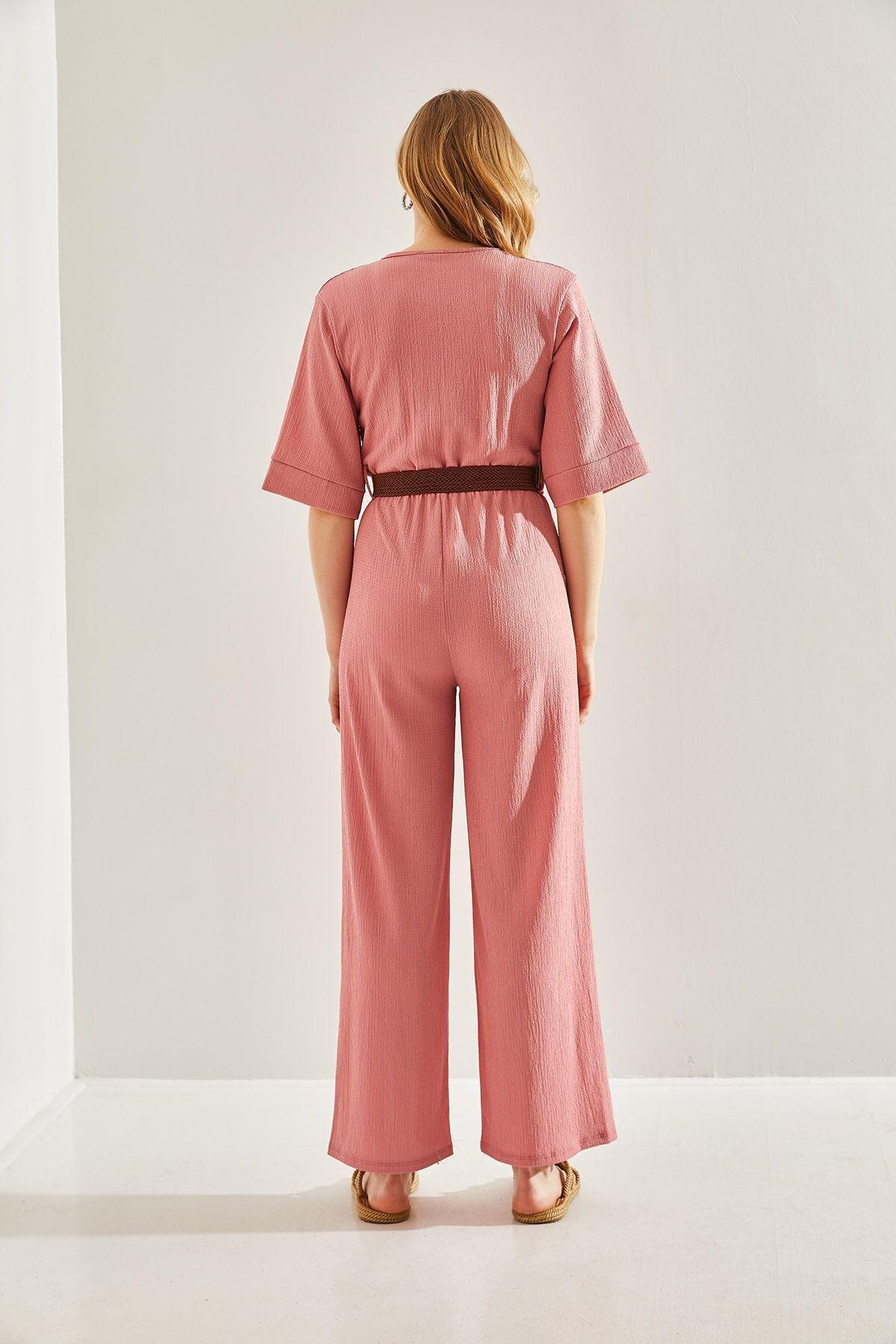 Womens Double Breasted Collar Belted Jumpsuit 60221027, , large image number 4