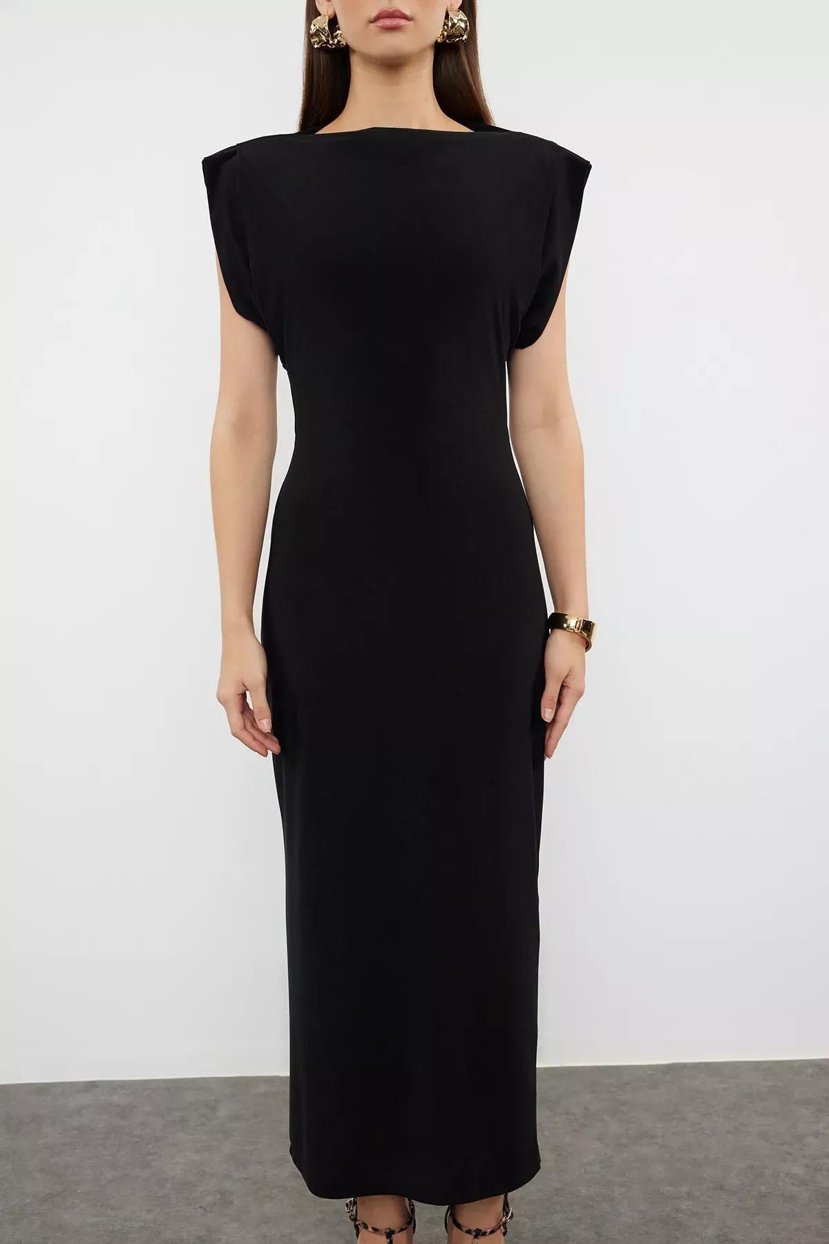 Black Padded Draped Bodycon Midi Dress, , large image number 2