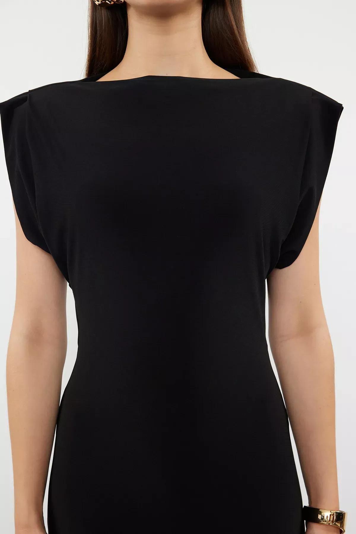 Black Padded Draped Bodycon Midi Dress, , large image number 3