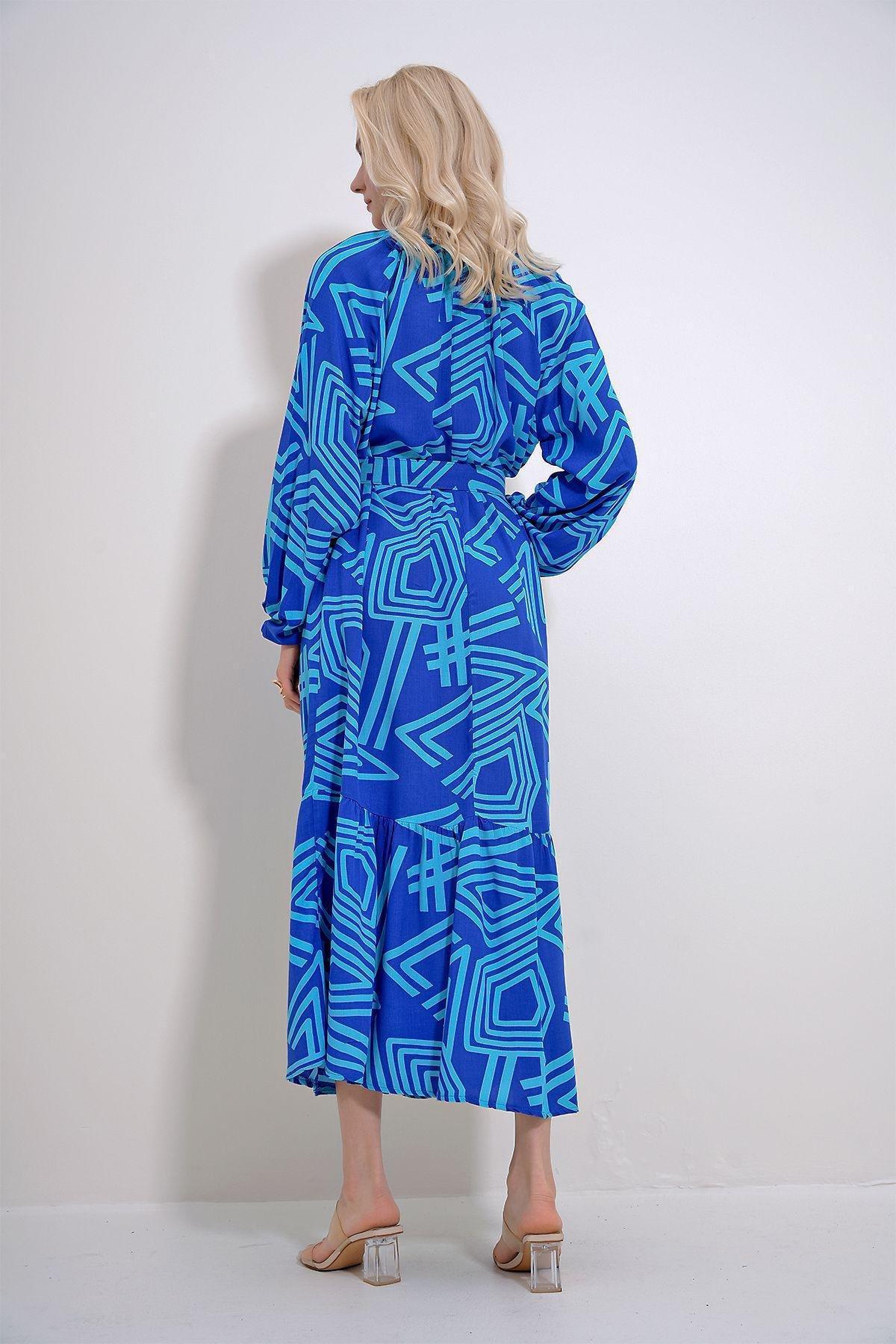 Blue Geometric Print Maxi Dress, , large image number 4