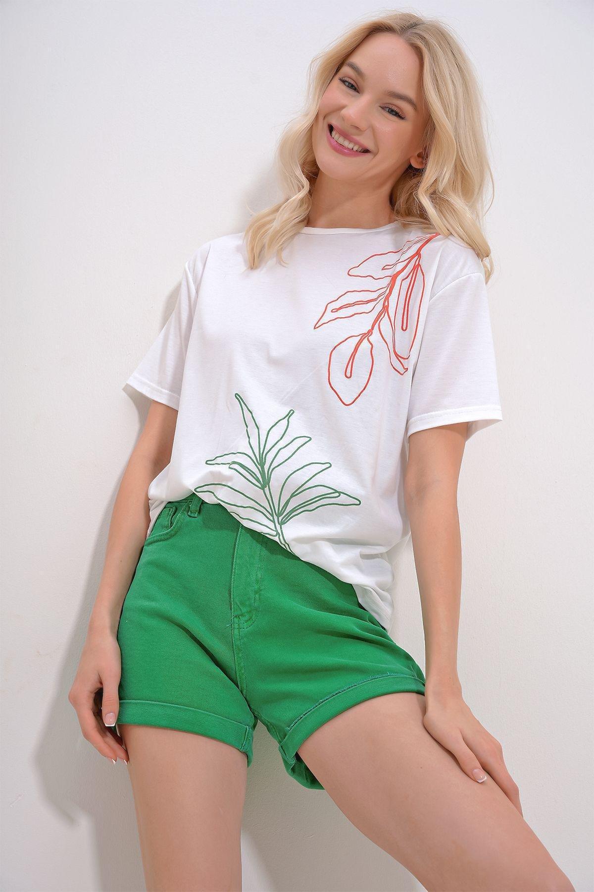 Womens White Crew Neck Flock Printed T-Shirt ALC-X12078, single, , large image number 2