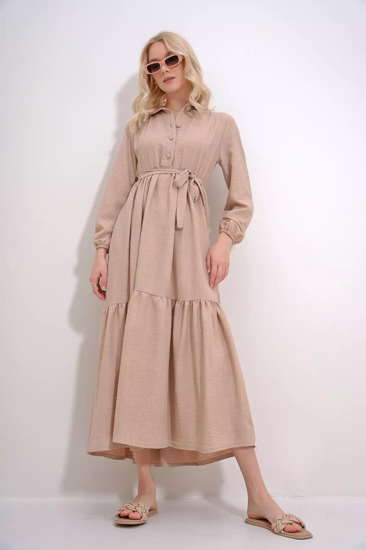 Beige Frills Ruffle Maxi Dress ALC-X12045, , large image number 2