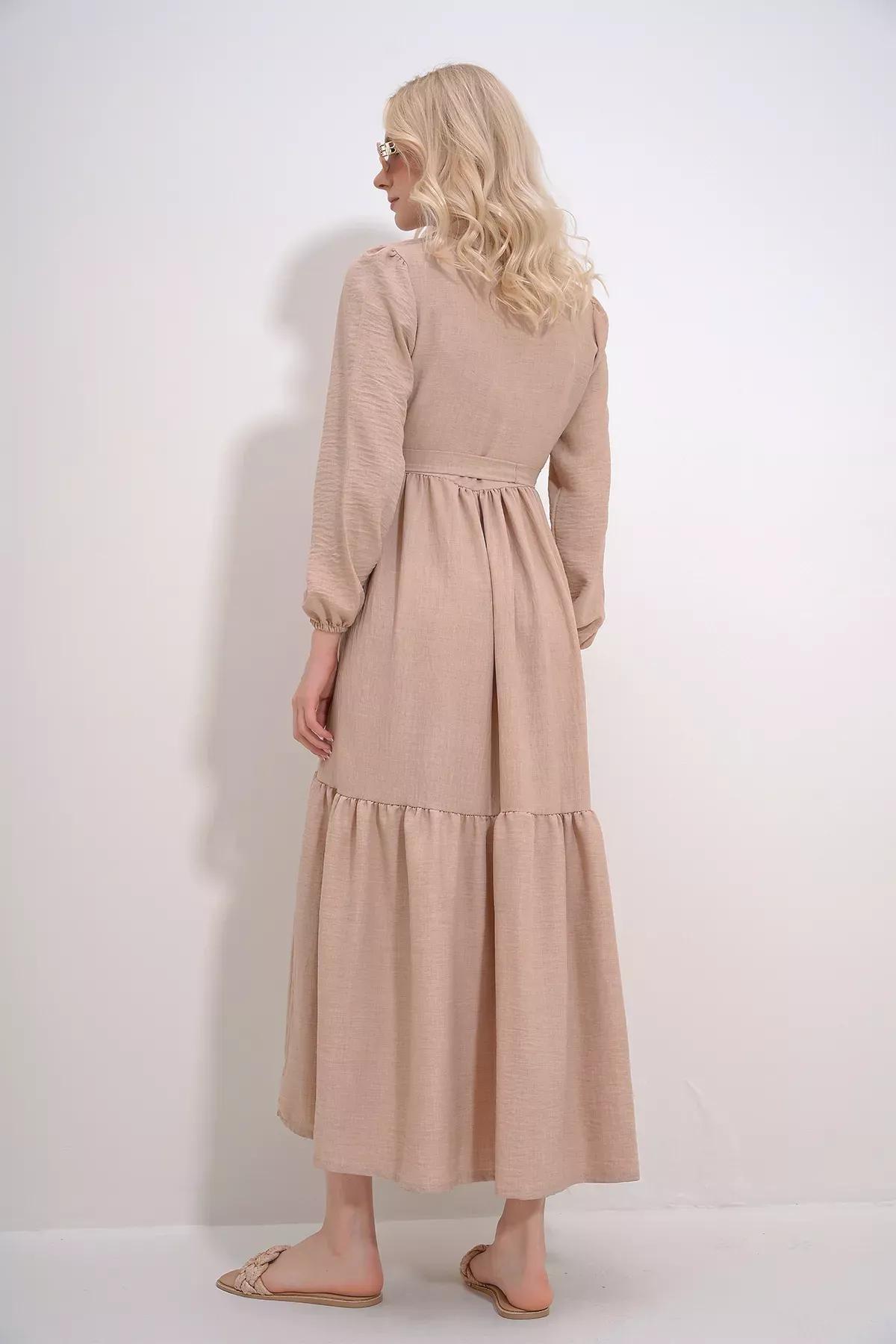 Beige Frills Ruffle Maxi Dress ALC-X12045, , large image number 3