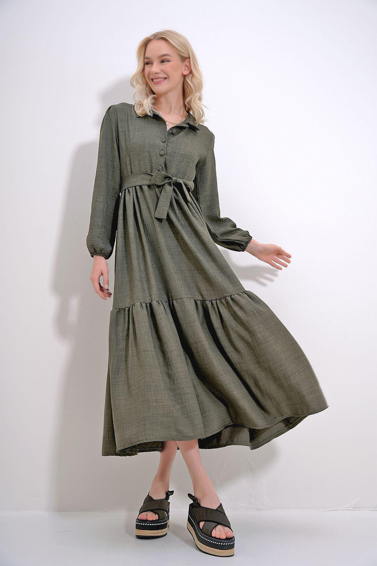 Khaki Frills Ruffle Maxi Dress, Khaki, large image number 0