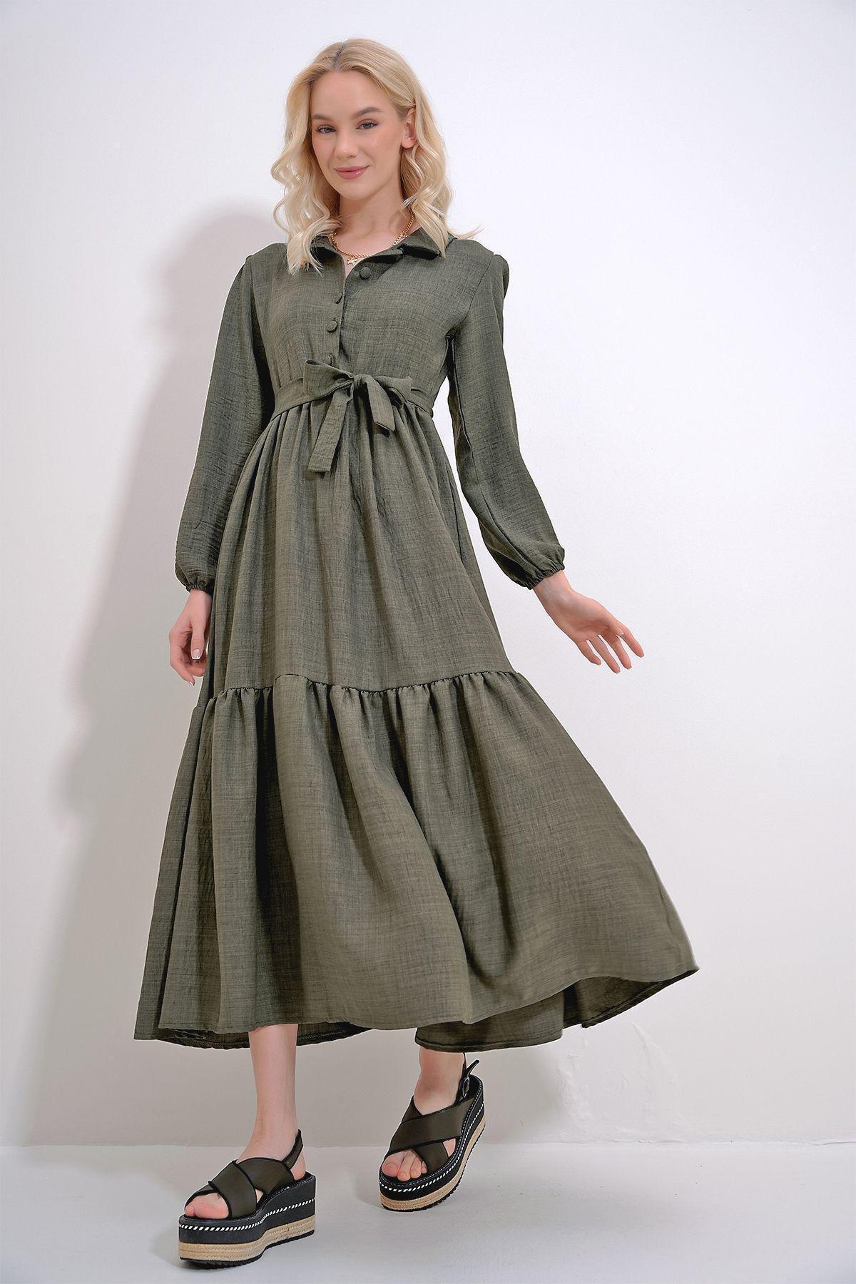 Khaki Frills Ruffle Maxi Dress, Khaki, large image number 2