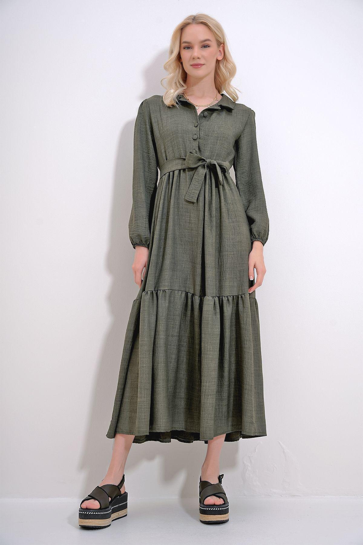 Khaki Frills Ruffle Maxi Dress, Khaki, large image number 3
